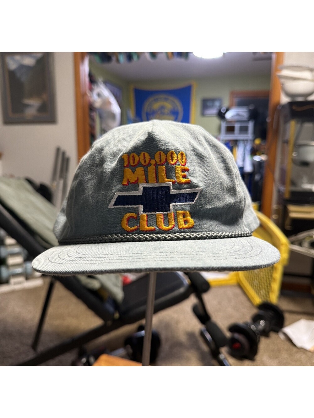 Vintage 90s CHEVROLET 100,000 MILE CLUB Snapback Har Rope Trucker Hat